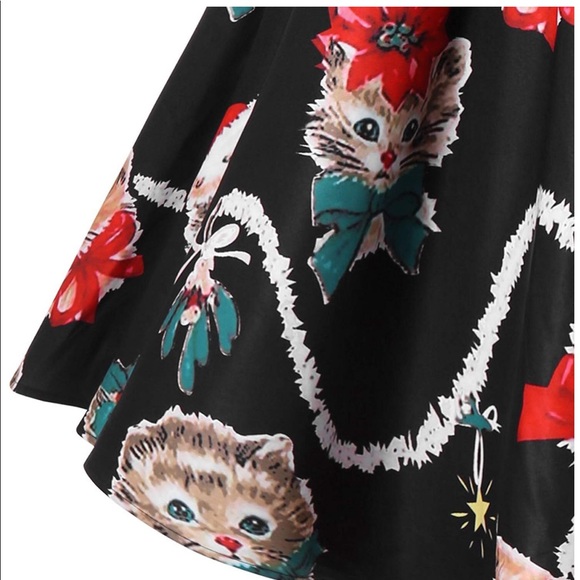 Plus Size Black Kitten Holiday Flattering Dress - Picture 4 of 5